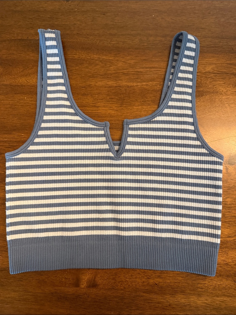 Striped Blue & White Ribbed Tank Top